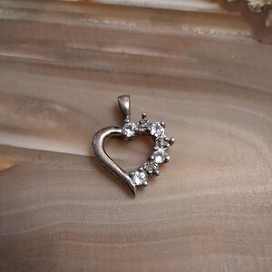Vintage Silver Heart Pendant with Clear Stones